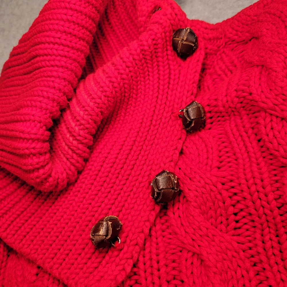 Womens Ralph Lauren Cable Knit Button Collar Sweater - Red - Picture 10 of 12